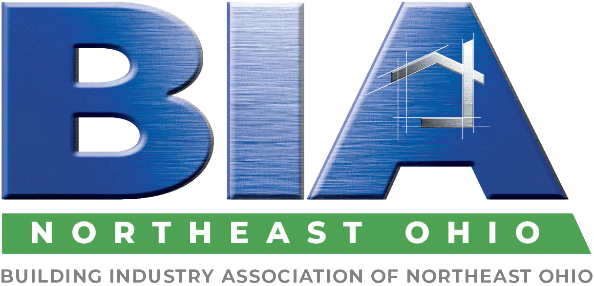 Logo of the Building Industry Association of Northeast Ohio featuring large blue letters 'BIA' with the word 'NORTHEAST OHIO' in green below, and an abstract house design integrated into the letter 'A'.